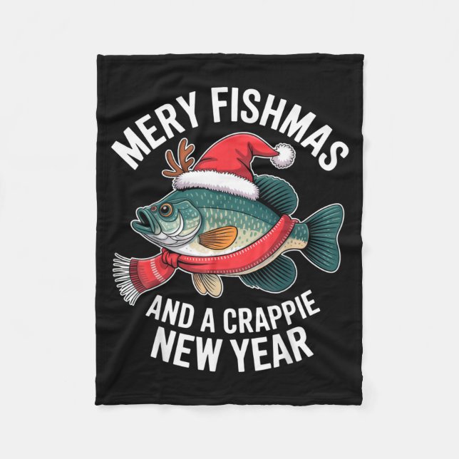 Mery Fishmas And A Crape New Year Funny Fishing Ch Fleecedecke (Vorderseite)