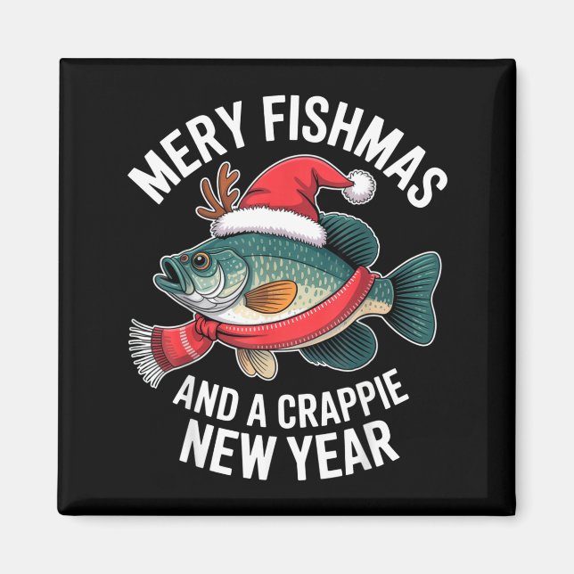 Mery Fishmas And A Crape New Year Funny Fishing Ch Magnet (Vorne)