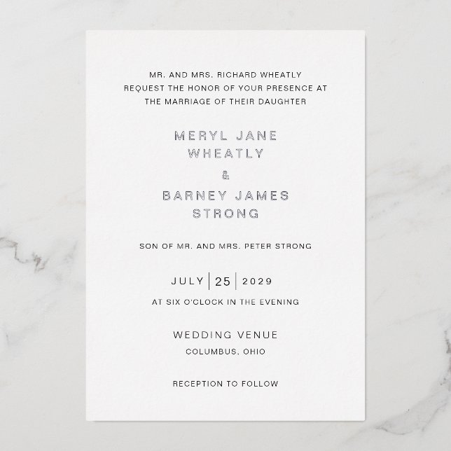 Meryl Elegant Modern Wedding Folieneinladung (Vorderseite)