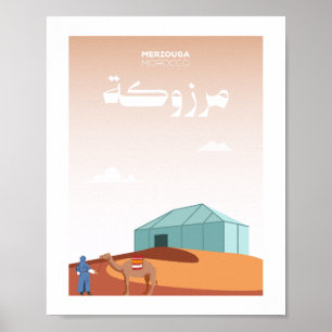 Merzouga Stadt Marokko Illustration Poster