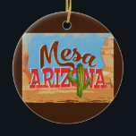 Mesa Arizona Cartoon Desert Vintage Travel Keramik Ornament<br><div class="desc">Mesa Arizona neo Vintage Reisedesign in lustigen Cartoon Retro-Stil mit Wüste,  Kakteen und Felsen. Blau,  braun und rot mit grünen Kakteen.</div>