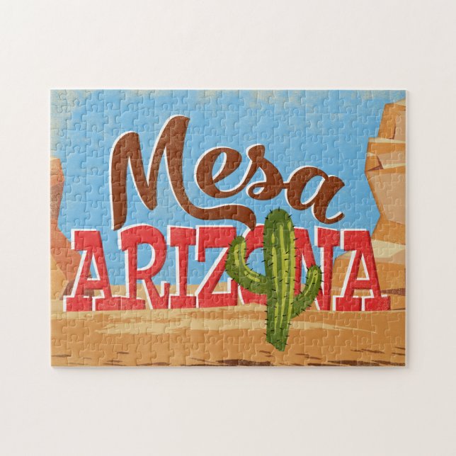 Mesa Arizona Cartoon Desert Vintage Travel Puzzle (Horizontal)