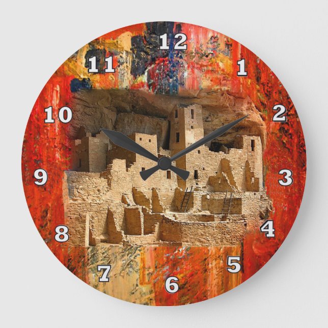 Mesa Verde Adobe Cliffs Southwestern Clock Große Wanduhr (Vorderseite)