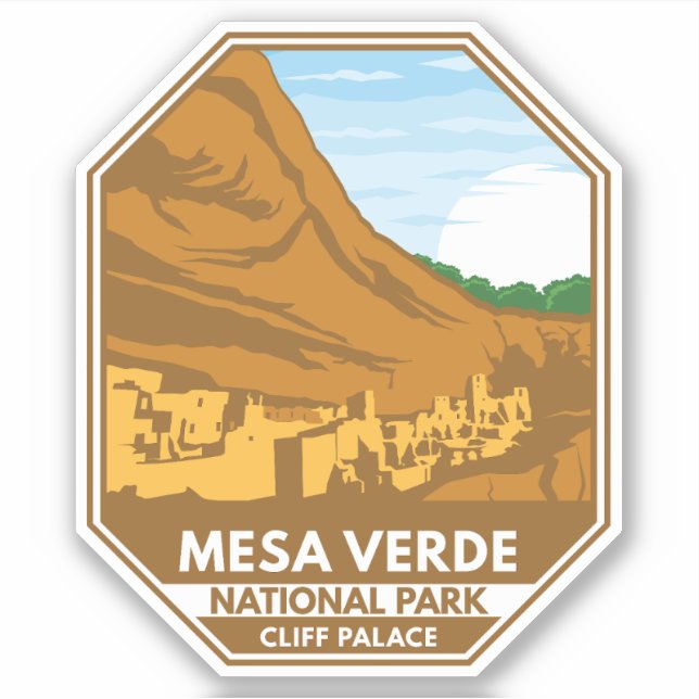 Mesa Verde National Park Cliff Palace Retro Emblem Aufkleber (Vorderseite)