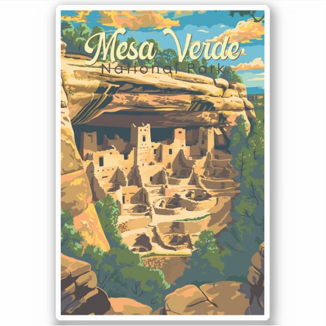 Mesa Verde Nationalpark Illustration Kunst, Dichtu Aufkleber (Vorderseite)