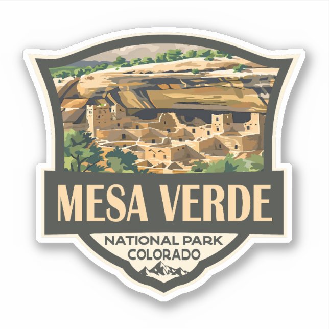 Mesa Verde Nationalpark Illustration Kunst, Dichtu Aufkleber (Vorderseite)