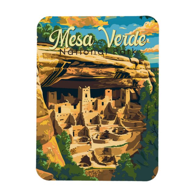 Mesa Verde Nationalpark Illustration Kunst, Dichtu Magnet (Vertikal)