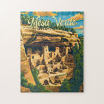 Mesa Verde Nationalpark Illustration Kunst, Dichtu Puzzle<br><div class="desc">Mesa Verde Vektorgrafik Design. Der Park ist bekannt für seine gut erhaltenen Ancestral Pueblo Klippen,  insbesondere das riesige Cliff Palace.</div>