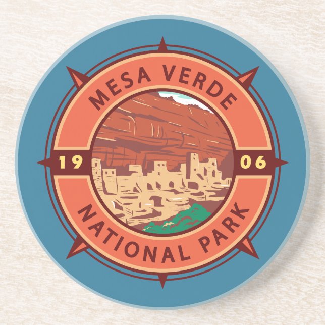 Mesa Verde Nationalpark Retro Kompass Emblem Getränkeuntersetzer (Vorne)