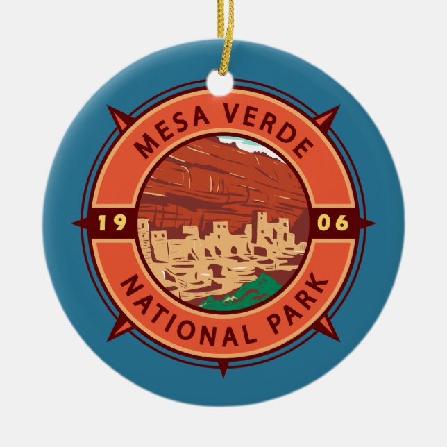 Mesa Verde Nationalpark Retro Kompass Emblem Keramik Ornament (Vorne)