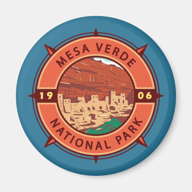 Mesa Verde Nationalpark Retro Kompass Emblem Magnet (Vorne)