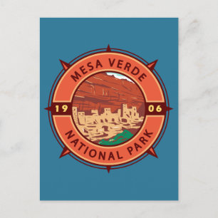 Mesa Verde Nationalpark Retro Kompass Emblem Postkarte