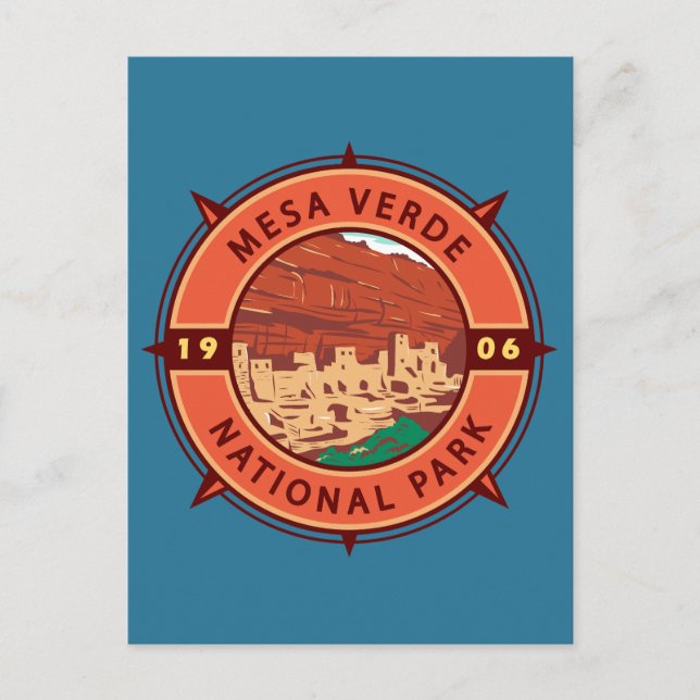 Mesa Verde Nationalpark Retro Kompass Emblem Postkarte (Vorderseite)
