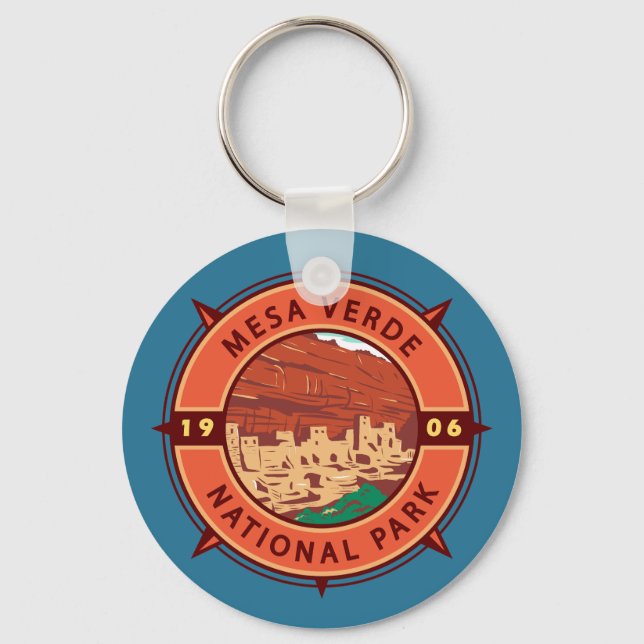 Mesa Verde Nationalpark Retro Kompass Emblem Schlüsselanhänger (Vorderseite)