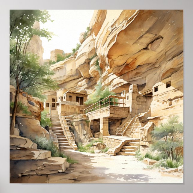 Mesa Verde Nationalpark Watercolor Art Poster (Vorne)