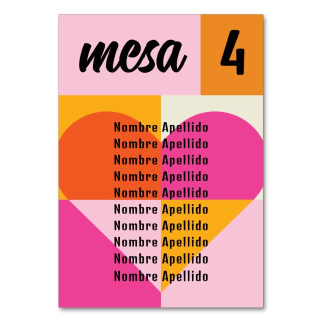 Mesero Boda Festivalera Lista Nombres Seating Plan Tischnummer (Vorderseite)