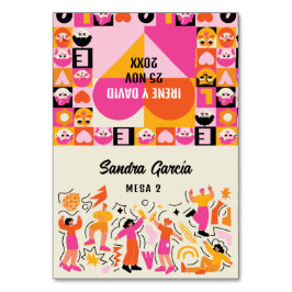 Mesero Plegable Boda Festival Naranja y Rosa Tischnummer