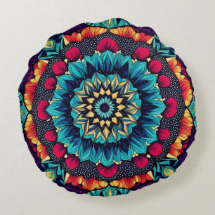 Mesmerisierende Jewel Tone Kaleidoskop Rundkissen Rundes Kissen