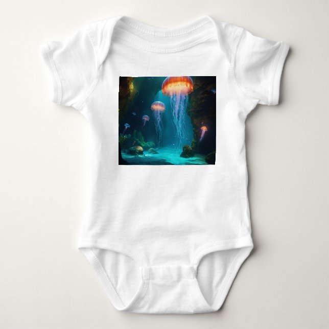 Mesmerizing Jellyfish T-Shirt - Dark Background Ar Baby Strampler (Vorderseite)