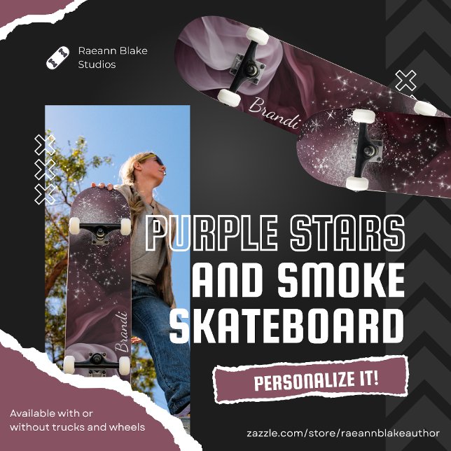 Mesmerizing Purple Stars and Smoke Skateboard (Von Creator hochgeladen)
