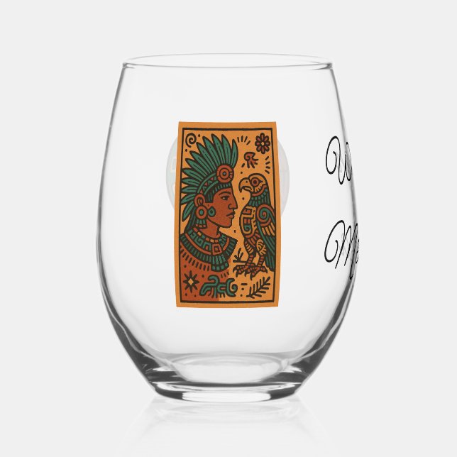 Mesoamerican Emperor Medallion Aztec/Mayan Person Weinglas Ohne Stiel (Vorderseite)