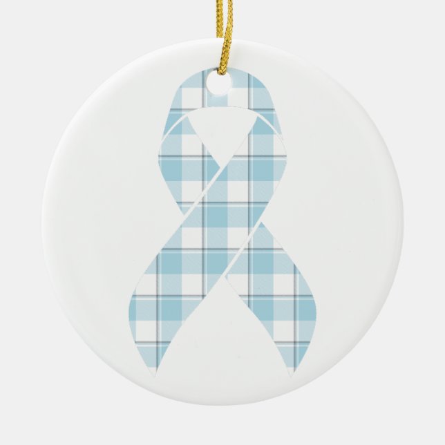 Mesothelioma Awareness Plaid Light Blue Ribbon Keramik Ornament (Vorne)
