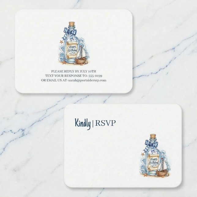 Message In Bottle Sailboat Birthday RSVP Begleitkarte (Sail away with a heartfelt thank you.)