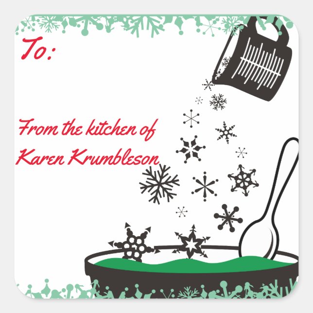 Messbecher gießen Schneeflocken Weihnachtsgebäck Quadratischer Aufkleber (Vorderseite)