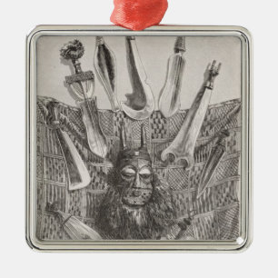 Messer, Maske und Matte vom oberen Kongo Silbernes Ornament