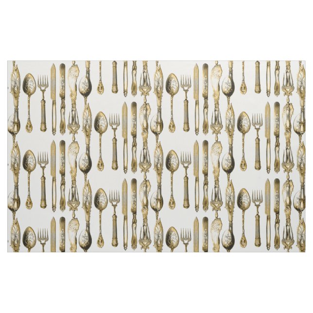 Messergabellöffel-Goldweiß Stoff (Fat Quarter (45,7 x 55,9 cm))