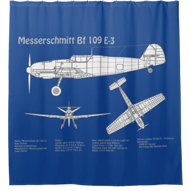 Messerschmitt Bf 109 - Flugzeug-Blueprint ABD Duschvorhang (Vorderseite)