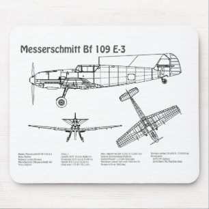 Messerschmitt Bf 109 - Flugzeug-Blueprint BD Mousepad