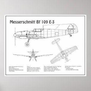 Messerschmitt Bf 109 - Flugzeug-Blueprint BD Poster