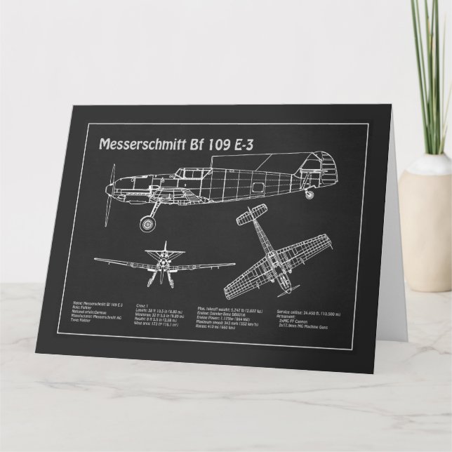 Messerschmitt Bf 109 - Flugzeug-Blueprint PD Dankeskarte (Vorderseite)