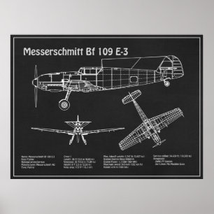 Messerschmitt Bf 109 - Flugzeug-Blueprint PD Poster