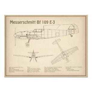 Messerschmitt Bf 109 - Flugzeug Blueprint SD Fotodruck