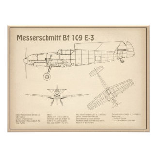 Messerschmitt Bf 109 - Flugzeug Blueprint SD Fotodruck