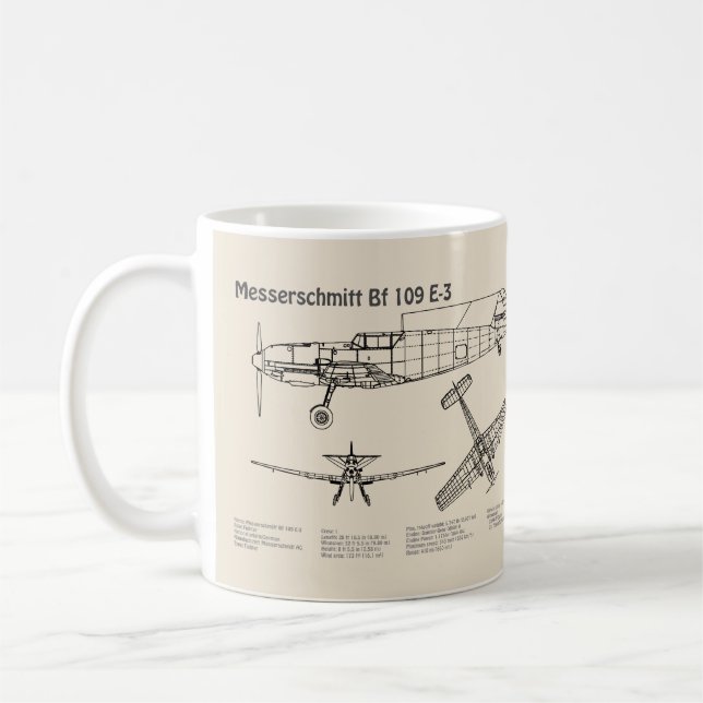 Messerschmitt Bf 109 - Flugzeug Blueprint SD Kaffeetasse (Links)