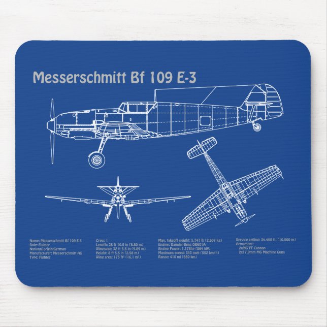 Messerschmitt Bf 109 - Flugzeugkonzept AD Mousepad (Vorne)