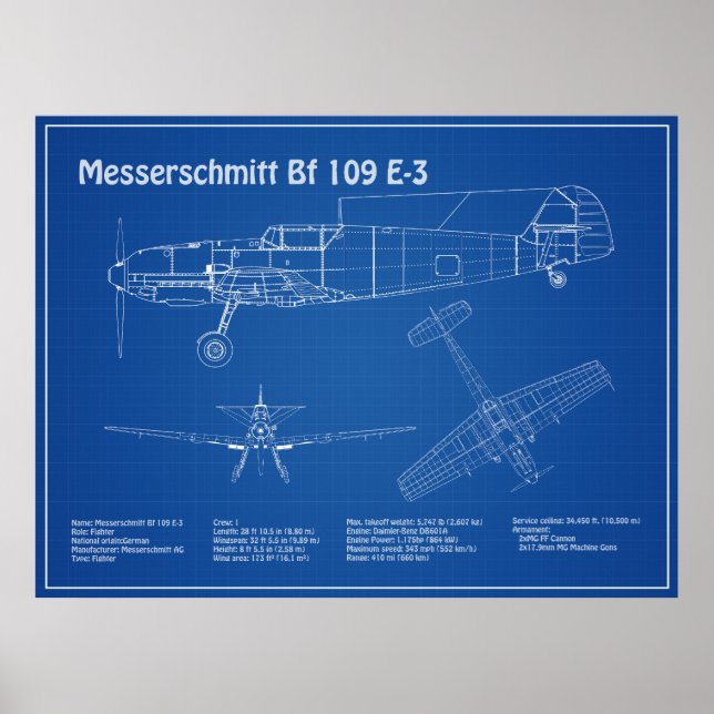 Messerschmitt Bf 109 - Flugzeugkonzept AD Poster (Vorne)