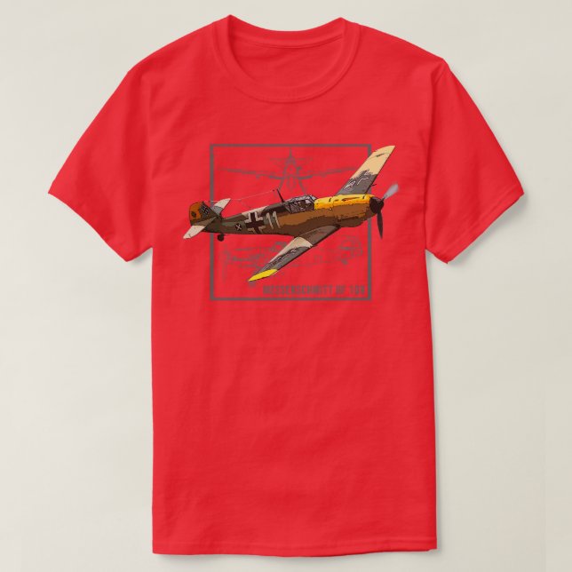 Messerschmitt BF 109 German WW2 Fighter Flugzeug T-Shirt (Design vorne)