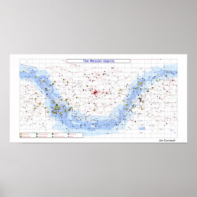 Messier Star Chart, einfache Gesamtsicht Poster (Vorne)