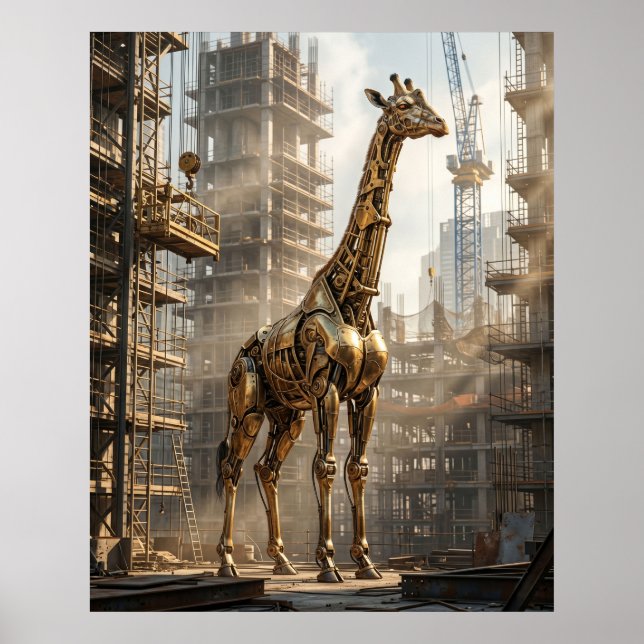 Messing-Giraffe erhebt sich Poster (Vorne)