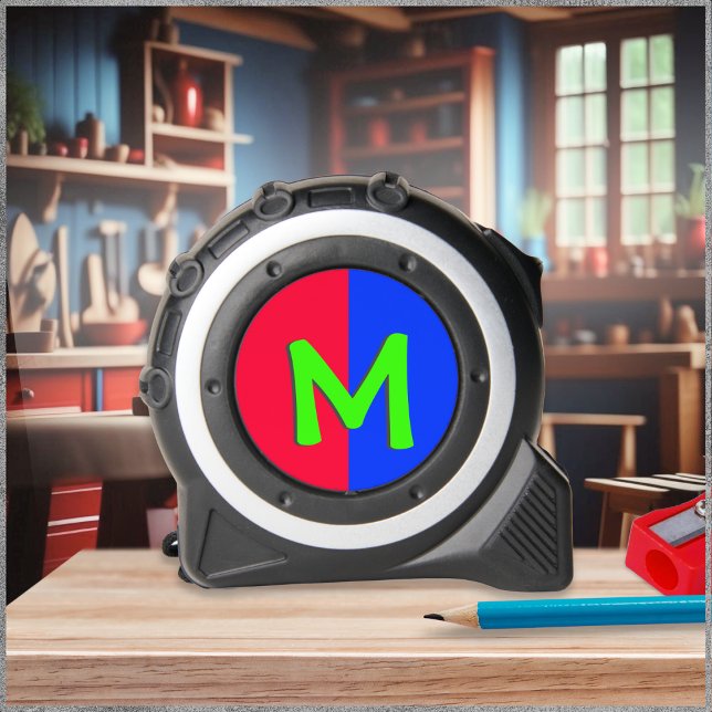 Messung der personalisierten farbigen Bright Monog Maßband (A monogrammed tape measure, with bright, colorful and simple design in red, blue and lime green)