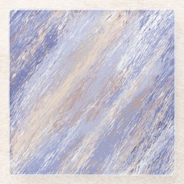 Messy Abstrakt Blue und Beige Paint Strokes Glasuntersetzer (Vorderseite)