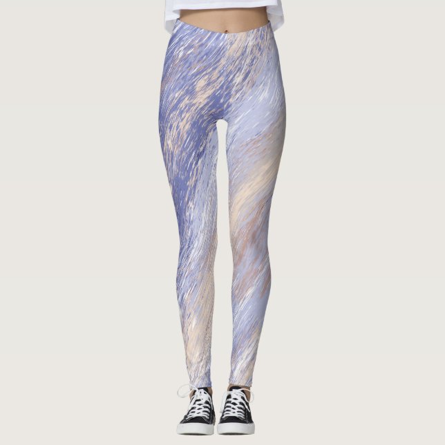 Messy Abstrakt Blue und Beige Paint Strokes Leggings (Vorderseite)