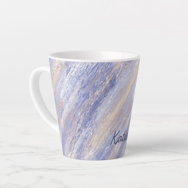 Messy Abstrakt Blue und Beige Paint Strokes Milchtasse (Linke Ecke)