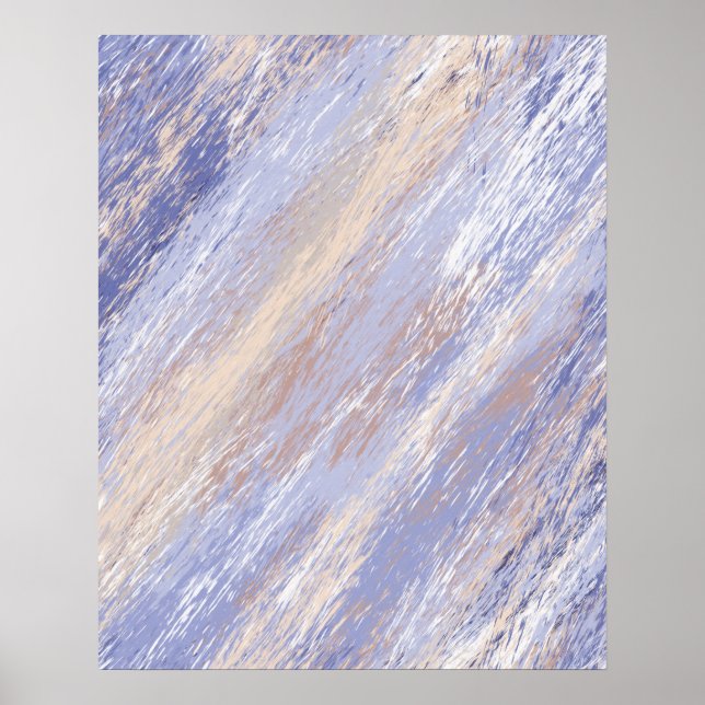 Messy Abstrakt Blue und Beige Paint Strokes Poster (Vorne)