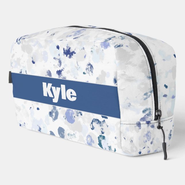 Messy Blue Gray Spritzer Pattern mit Name Waschbeutel (Rechte Ecke)