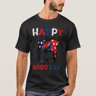 Messy Bun American Flag Labour Day Men USA Vi T-Shirt